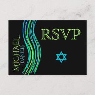 Bar Mitzvah Green Gebet Shawl UAWG RSVP Karte
