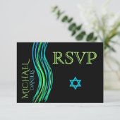 Bar Mitzvah Green Gebet Shawl UAWG RSVP Karte (Stehend Vorderseite)