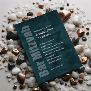 Bar Mitzvah Grunge Aquamarin Einladung
