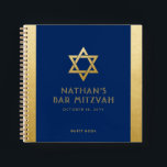 Bar Mitzvah Guest Signature Book Blue und Gold Notizblock<br><div class="desc">Elegantes modernes Blue und Gold Klassik erschwinglich und lässig personalisierte Bar mitzvah Gästebuch mit individuelle Name,  Datum und Star of David. Gold ist ein authentisch aussehender Imitat Gold Textur Effekt,  NICHT echte Goldfolie.</div>