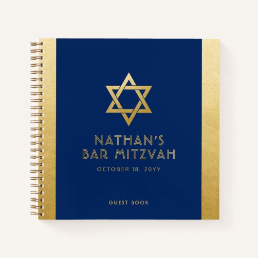 Bar Mitzvah Guest Signature Book Blue und Gold Notizblock (Vorderseite)