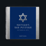 Bar Mitzvah Guest Signature Book Silver und Blue Notizblock<br><div class="desc">Elegantes modernes marineblau und silber klassisches erschwingliches und lässiges personalisiertes Bar mitzvah Gästebuch mit individuelle Name,  Datum und Star of David. Silber ist ein authentisch aussehendes Imitat Silber Textur Effekt,  NICHT echte Folie.</div>