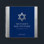 Bar Mitzvah Guest Signature Book Silver und Blue Notizblock<br><div class="desc">Elegantes modernes marineblau und silber klassisches erschwingliches und lässiges personalisiertes Bar mitzvah Gästebuch mit individuelle Name,  Datum und Star of David. Silber ist ein authentisch aussehendes Imitat Silber Textur Effekt,  NICHT echte Folie.</div>