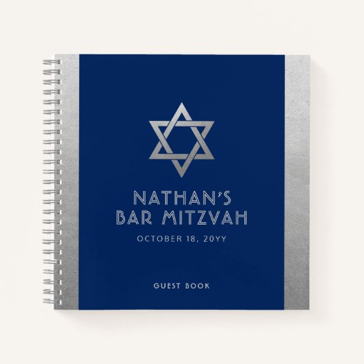 Bar Mitzvah Guest Signature Book Silver und Blue Notizblock (Vorderseite)