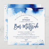 BAR MITZVAH hebräisch, blau, gelb Einladung (Vorne/Hinten)