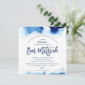 BAR MITZVAH hebräisch, blau, gelb Einladung (Stehend Vorderseite)