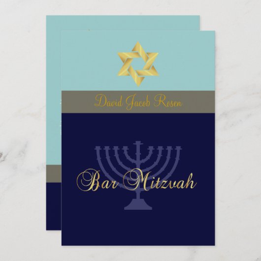 Bar Mitzvah/hell + dunkelblau Einladung (Vorne/Hinten)