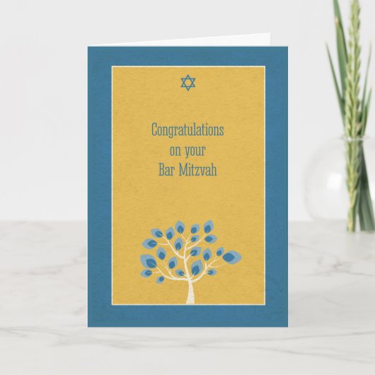 Bar Mitzvah Herzlichen Glückwunsch, Blauer Baum, G Karte (Vorderseite)