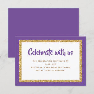 Bar Mitzvah Insert Card für lila und Gold Glitzer Einladung