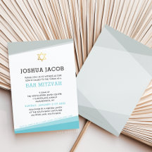 BAR MITZVAH INVITE cool modernes türkisblaues Grau