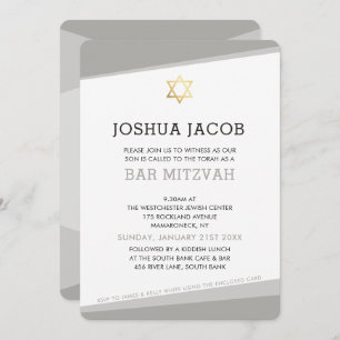 BAR MITZVAH INVITE einfache moderne coole Grau Einladung