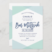 BAR MITZVAH INVITE handsignierte blaue Minze aus M Einladung (Vorne/Hinten)