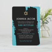 BAR MITZVAH INVITE Modernes Grunge Türkis Blau Einladung (Stehend Vorderseite)