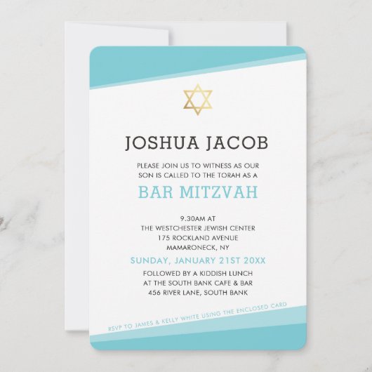 BAR MITZVAH INVITE Modernstes Türkisblau Einladung (Vorderseite)