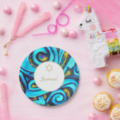 Bar Mitzvah Jewish Modern Blue Pattern Pappteller (Party)