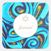 Bar Mitzvah Jewish Modern Blue Pattern Quadratischer Aufkleber (Vorderseite)