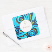 Bar Mitzvah Jewish Modern Blue Pattern Quadratischer Aufkleber (Umschlag)