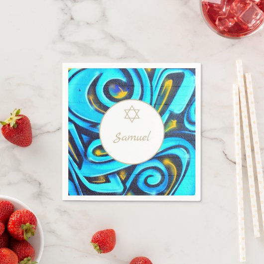 Bar Mitzvah Jewish Modern Blue Pattern Serviette (Beispiel)