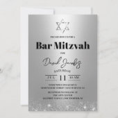 Bar Mitzvah Jüdischer Star von David Modern Silver Einladung (Vorderseite)