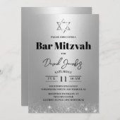 Bar Mitzvah Jüdischer Star von David Modern Silver Einladung (Vorne/Hinten)
