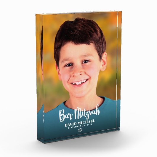 Bar Mitzvah kühne moderne Schrift Custom Keepake Fotoblock (Links)