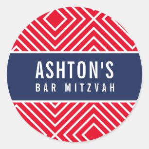 BAR MITZVAH, leicht geometrisch, rot Runder Aufkleber