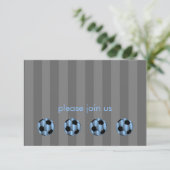 Bar Mitzvah Light Blue und Black Soccer Ball Einladung (Stehend Vorderseite)