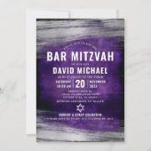 Bar Mitzvah Lila Silberfolie Bold Moderne Einladung (Vorderseite)