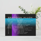 Bar Mitzvah Lila und Türkisch auf jeder Farbe Einladung (Stehend Vorderseite)