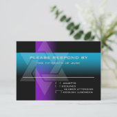 Bar Mitzvah Lila und Türkisch auf jeder Farbe RSVP Karte (Stehend Vorderseite)