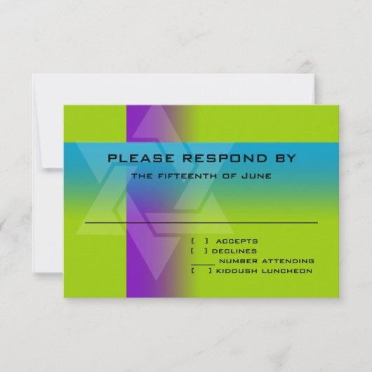 Bar Mitzvah Lila und Türkisch auf jeder Farbe RSVP Karte (Vorderseite)