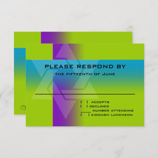 Bar Mitzvah Lila und Türkisch auf jeder Farbe RSVP Karte (Vorne/Hinten)