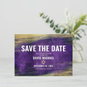 Bar Mitzvah Lila Watercolor Golden Fossil Save The Date (Stehend Vorderseite)