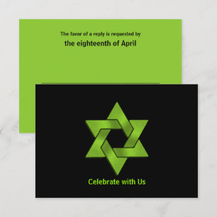 Bar Mitzvah Lime Green auf dem Schwarzen Stern von RSVP Karte