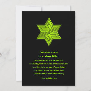 Bar Mitzvah Lime Green auf Schwarz, Star von David Einladung