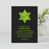 Bar Mitzvah Lime Green auf Schwarz, Star von David Einladung (Stehend Vorderseite)