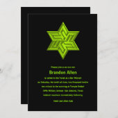 Bar Mitzvah Lime Green auf Schwarz, Star von David Einladung (Vorne/Hinten)