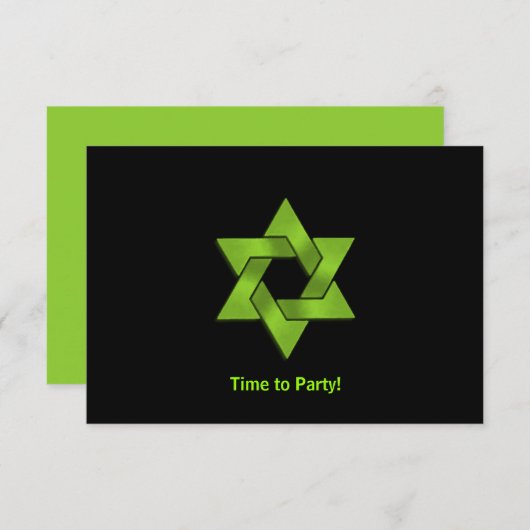 Bar Mitzvah Lime Green Black Star von David Party Einladung (Vorne/Hinten)