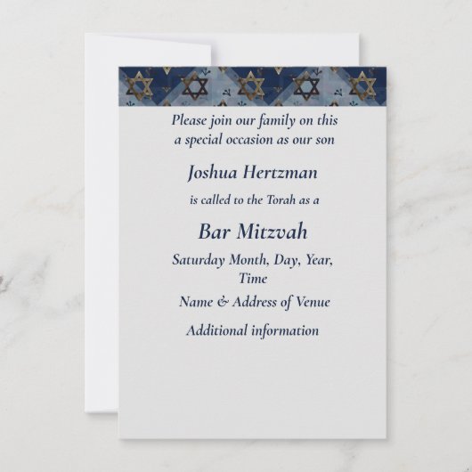 Bar Mitzvah Mazel Tov Blue Gray Star von David Einladung (Vorderseite)
