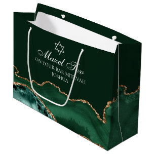 Bar Mitzvah Mazel Tov Green Gold Große Geschenktüte