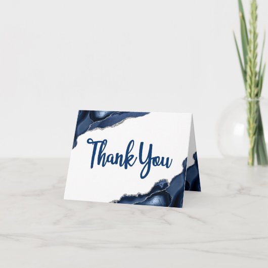 Bar Mitzvah Minimal Navy Blue Agate Script Leere Dankeskarte (Vorderseite)