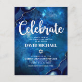 Bar Mitzvah Modern Blue Agate Watercolor Script Begleitkarte (Vorderseite)
