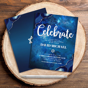 Bar Mitzvah Modern Blue Agate Watercolor Script Begleitkarte