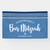 Bar Mitzvah Modern Blue Silver Tallit Bold Script Banner (Horizontal)