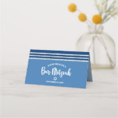 Bar Mitzvah Modern Blue Silver Tallit Bold Script Platzkarte (Rückseite)