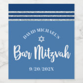 Bar Mitzvah Modern Blue Silver Tallit Bold Script Weinetikett (Einzelnes Label)
