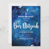 Bar Mitzvah Modern Blue Watercolor Agate Script Einladung (Vorderseite)