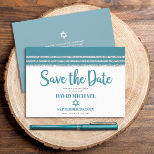 Bar Mitzvah Modern Bold Aquamarin Silver Tallit Sc Save The Date