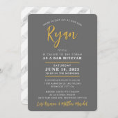 BAR MITZVAH modern calligraphy grey faux gold Einladung (Vorne/Hinten)