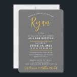 BAR MITZVAH modern calligraphy grey faux gold Einladung<br><div class="desc">by kat massard
Sophisticated,  affordable invitation for your child's MITZVAH celebration.
Easy to update the template yourself
Email me for matching items and alternate colour schemes - kat@simplysweetpaperie.com</div>